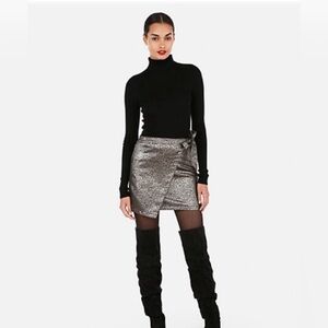 Express Metallic Animal Print Jacquard Wrap Mini Skirt